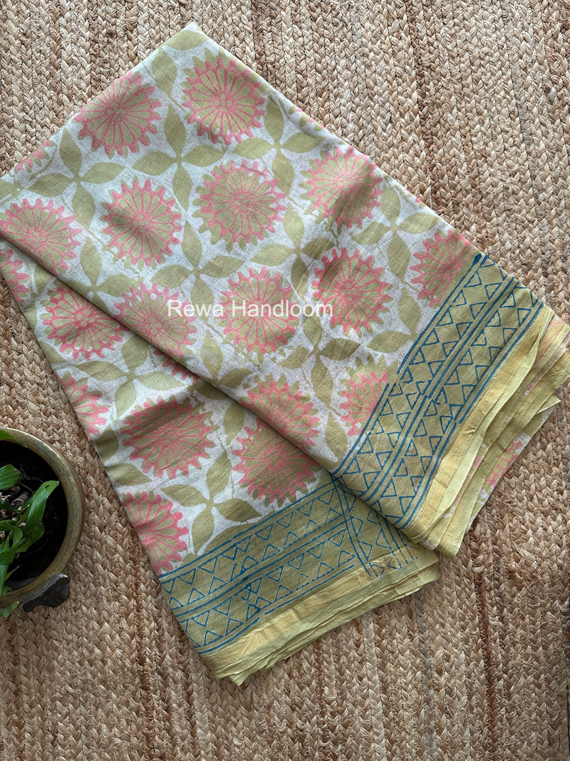 Mint Green Chanderi Silk Printed Saree CPS060
