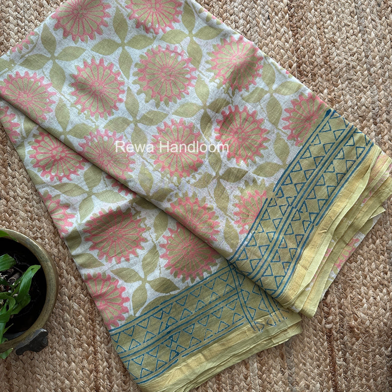 Mint Green Chanderi Silk Printed Saree CPS060