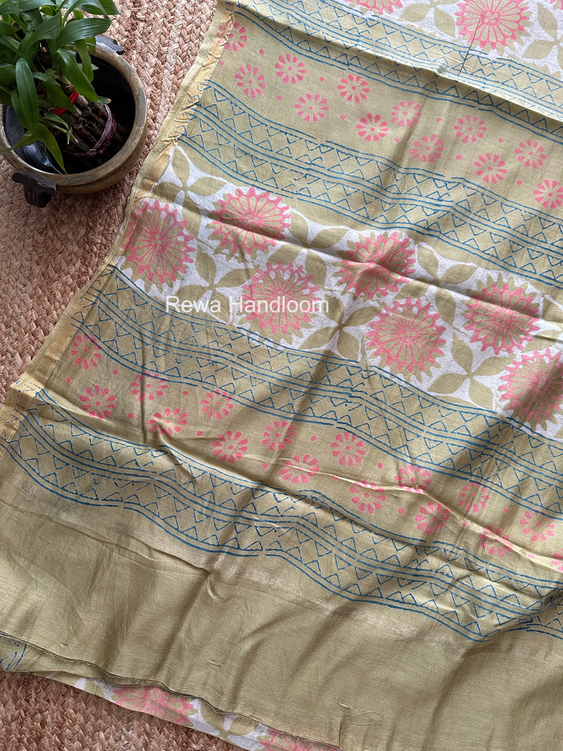 Mint Green Chanderi Silk Printed Saree CPS060