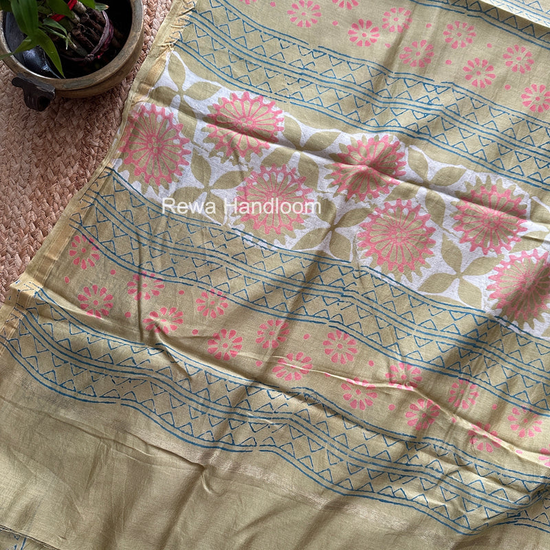 Mint Green Chanderi Silk Printed Saree CPS060