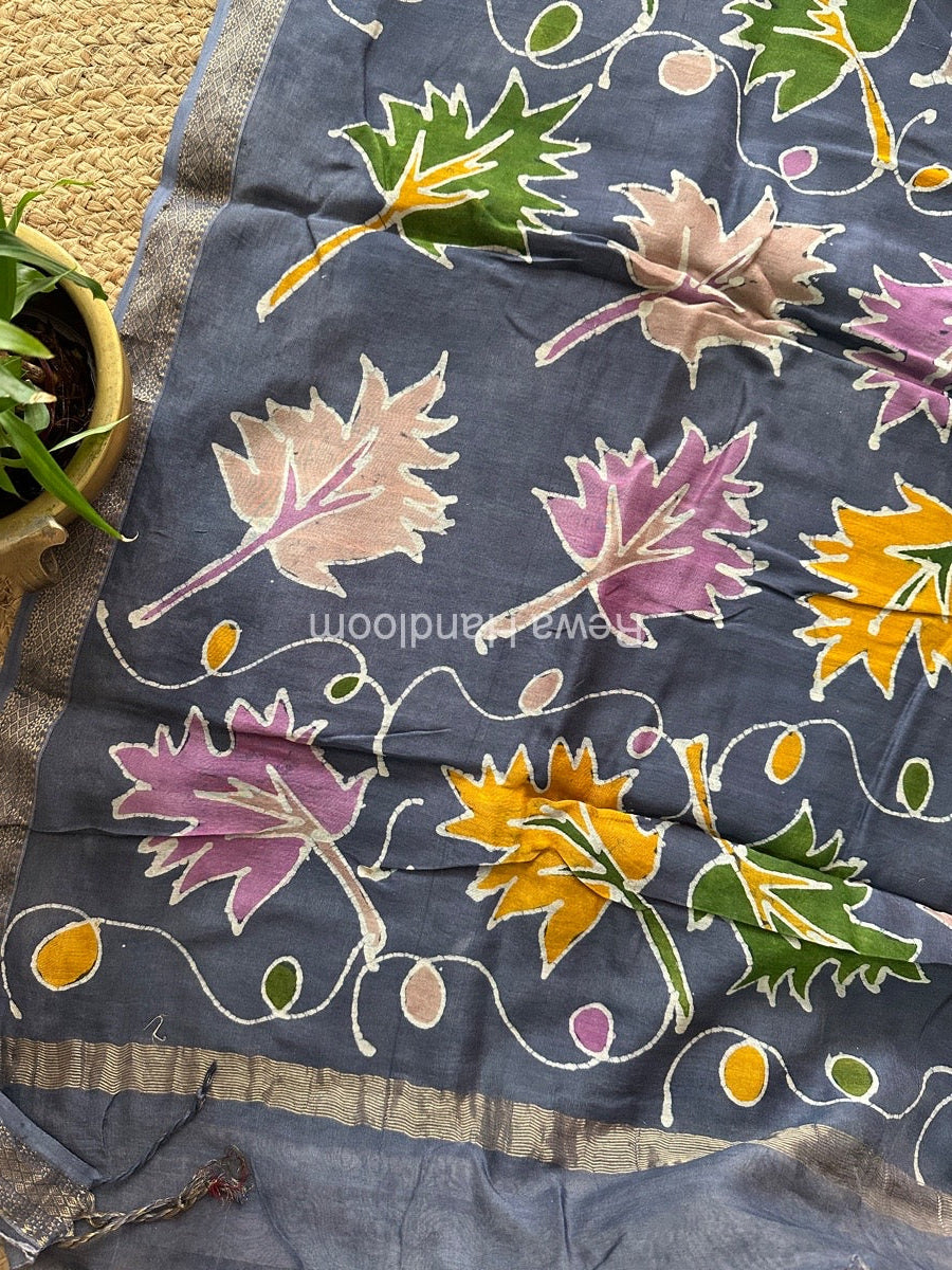 Maheshwari Grey Batik Indonesian Print Saree IBS059