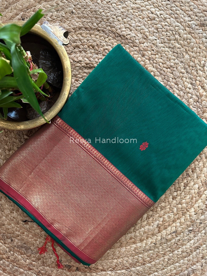 Maheshwari Bottle Green Zari Skirt Butti Saree ZSB067
