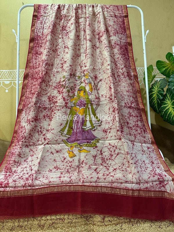 Maheshwari Batik Figure Handpainted Saree