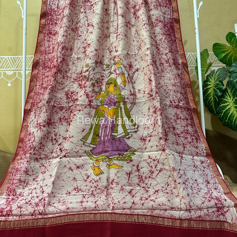 Maheshwari Batik Figure Handpainted Saree