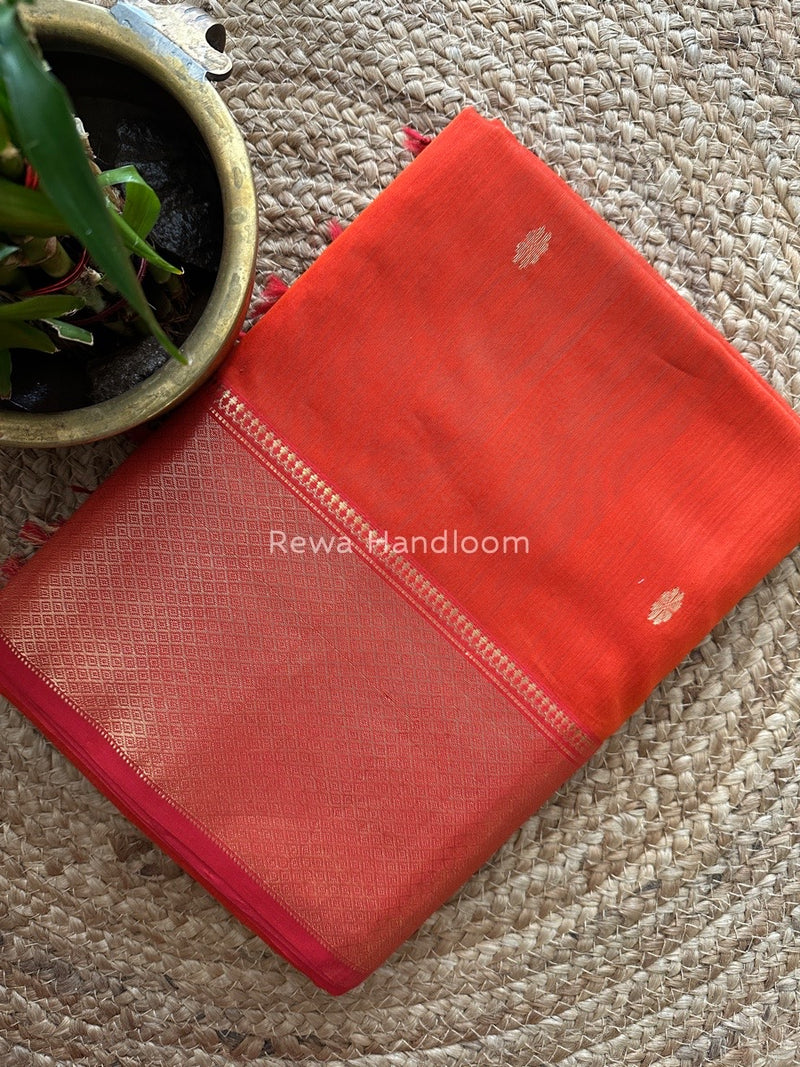Maheshwari Orange Zari Skirt Butti Saree ZSB068
