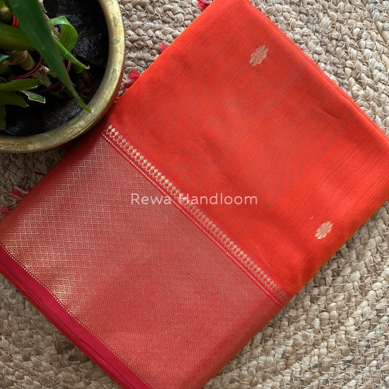 Maheshwari Orange Zari Skirt Butti Saree ZSB068