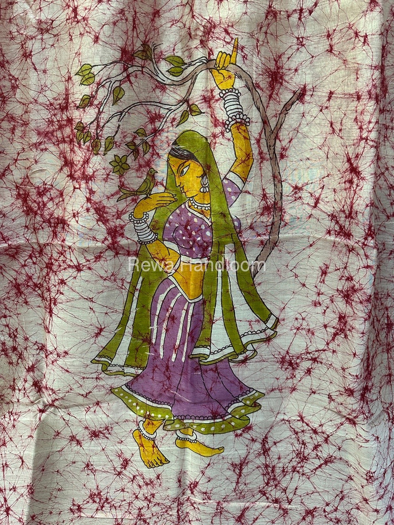 Maheshwari Pink Batik Figure Handpainted Saree MFPS09