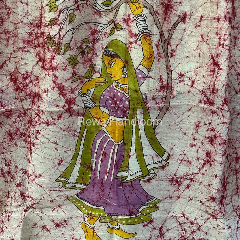 Maheshwari Pink Batik Figure Handpainted Saree MFPS09