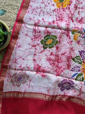 Maheshwari Pink Batik Indonesian Print Saree IBS058