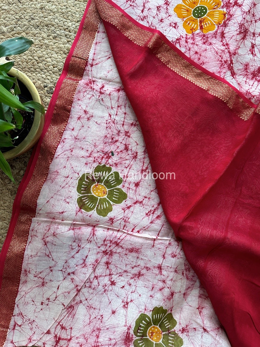 Maheshwari Pink Batik Indonesian Print Saree IBS058