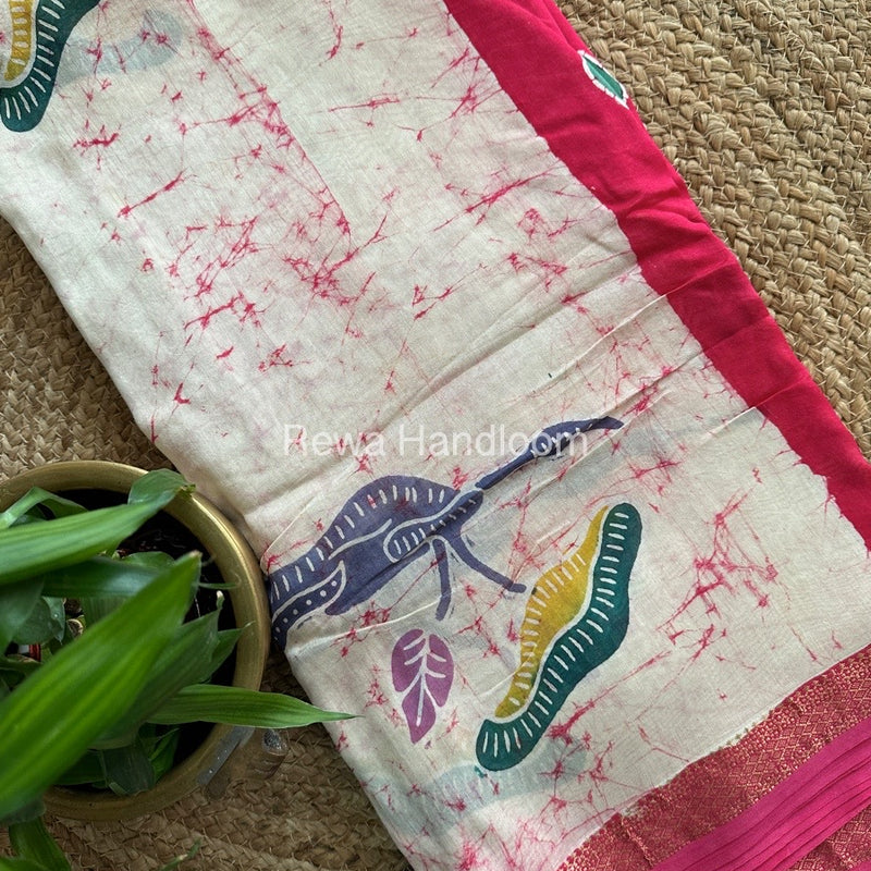 Maheshwari Dark Pink Batik Indonesian Print Saree IBS024