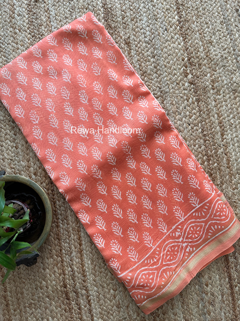 Peach Chanderi Silk Printed Saree CPS063