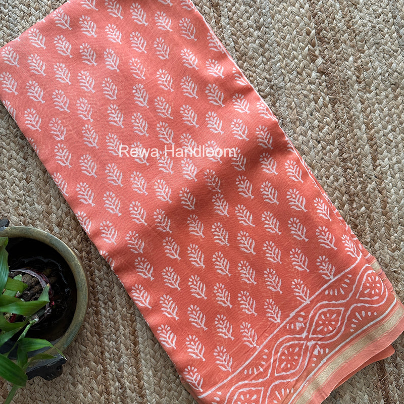 Peach Chanderi Silk Printed Saree CPS063