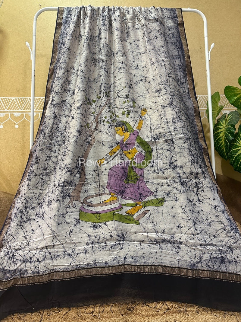 Maheshwari Batik Figure Handpainted Saree