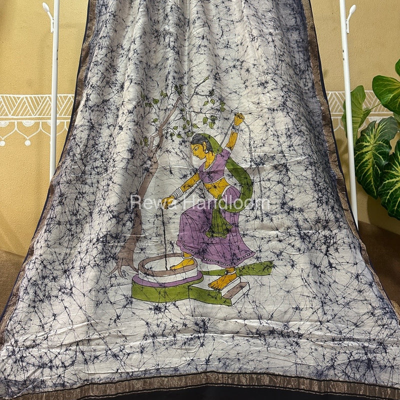 Maheshwari Batik Figure Handpainted Saree