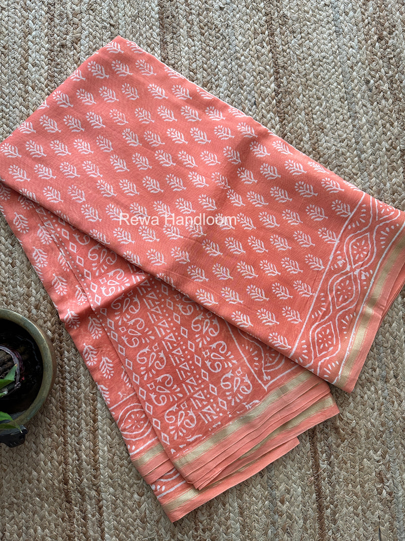 Peach Chanderi Silk Printed Saree CPS063