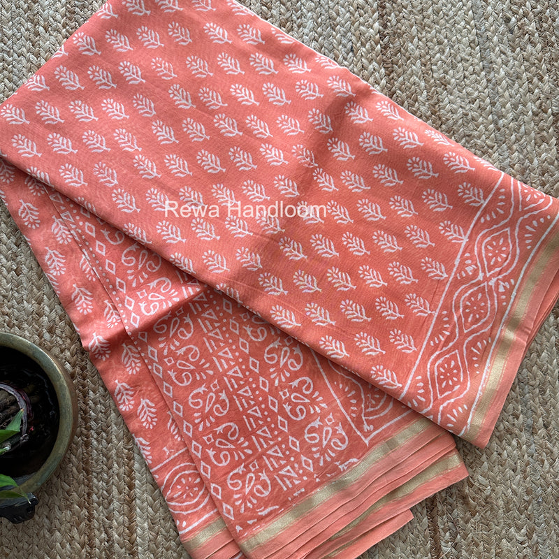 Peach Chanderi Silk Printed Saree CPS063
