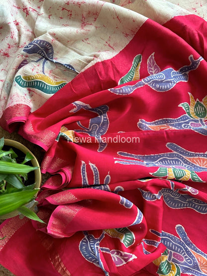 Maheshwari Dark Pink Batik Indonesian Print Saree IBS024