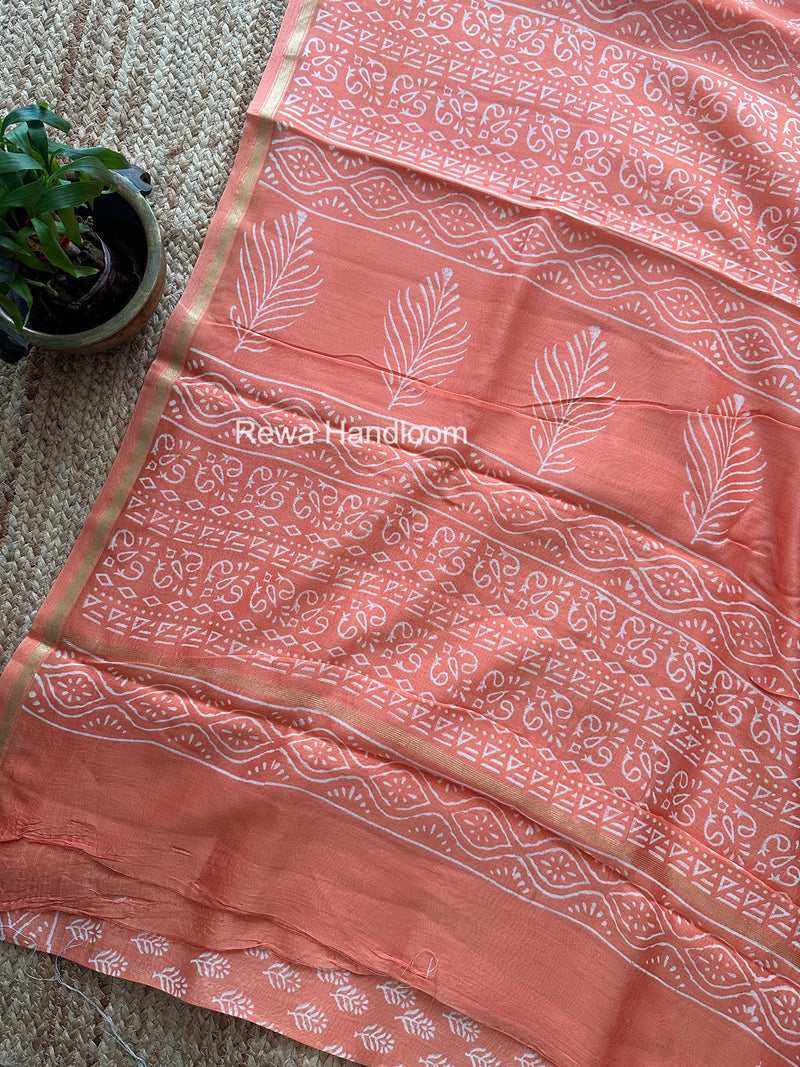Peach Chanderi Silk Printed Saree CPS063