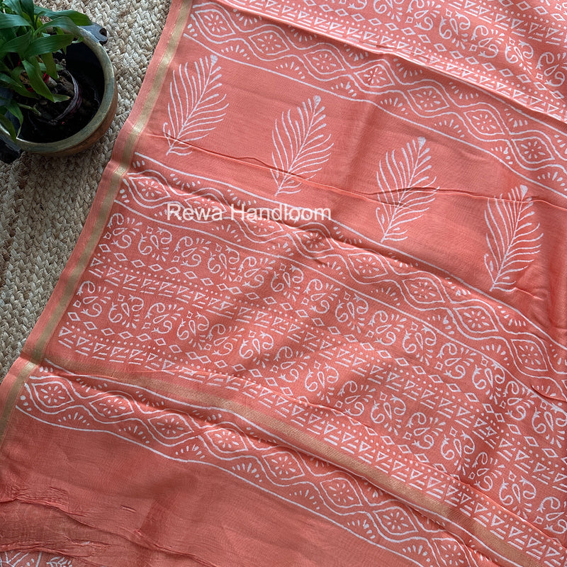 Peach Chanderi Silk Printed Saree CPS063