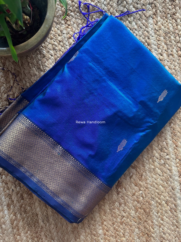 Maheshwari Blue Pure Silk Saree PS062