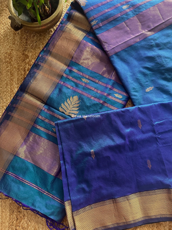 Maheshwari Blue Pure Silk Saree PS062
