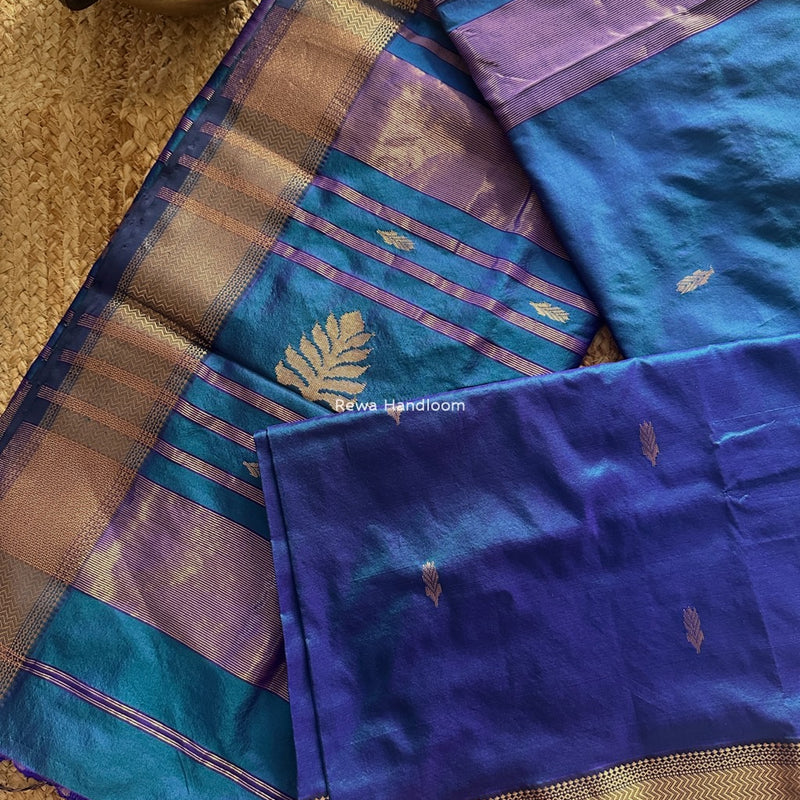 Maheshwari Blue Pure Silk Saree PS062