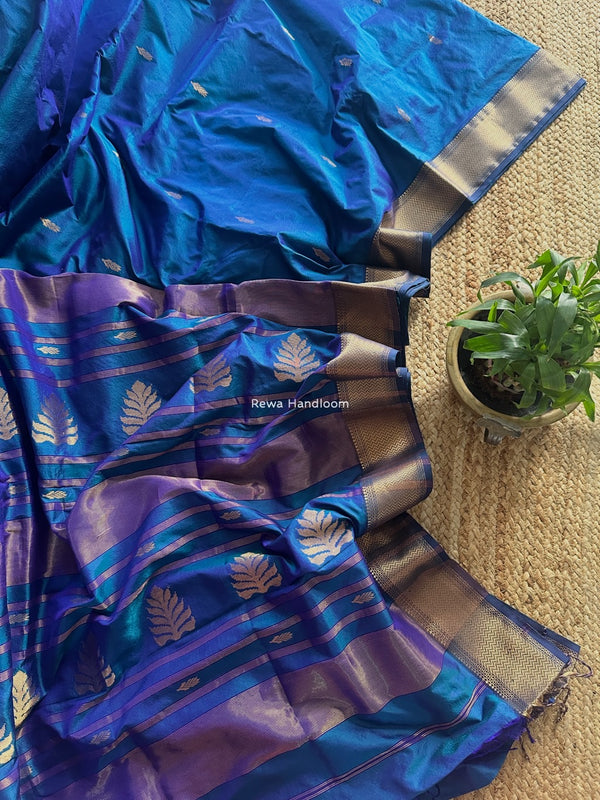Maheshwari Blue Pure Silk Saree PS062
