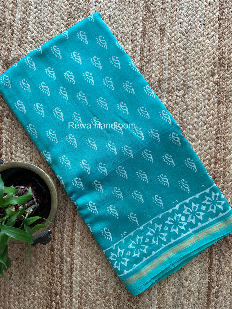 Teal Green Chanderi Silk Printed Saree CPS064