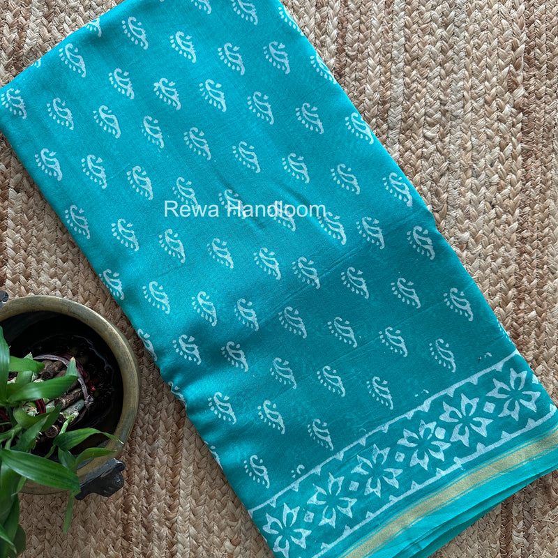 Teal Green Chanderi Silk Printed Saree CPS064