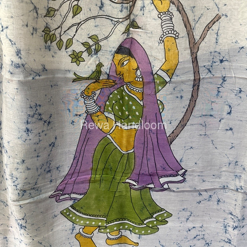 Maheshwari Sky Blue Batik Figure Handpainted Saree MFPS018