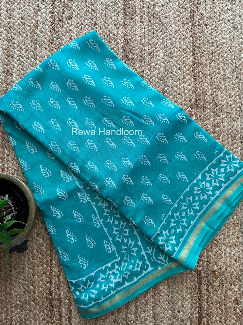 Teal Green Chanderi Silk Printed Saree CPS064