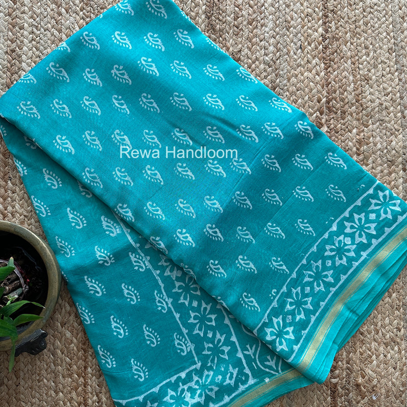 Teal Green Chanderi Silk Printed Saree CPS064