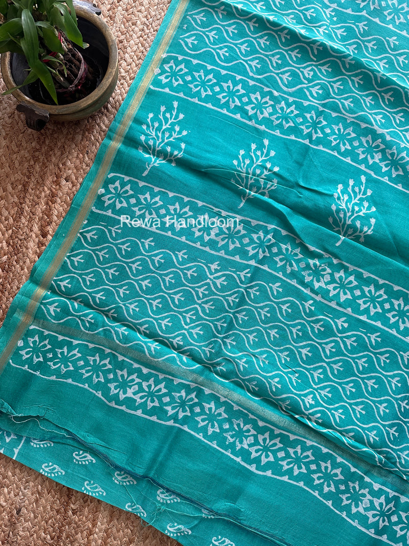 Teal Green Chanderi Silk Printed Saree CPS064
