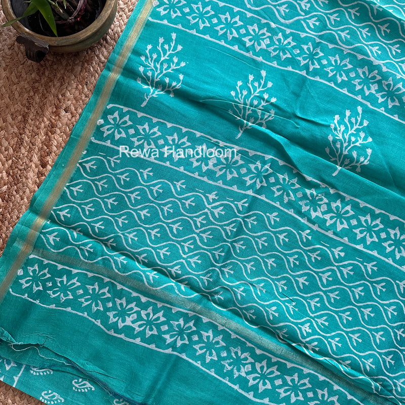 Teal Green Chanderi Silk Printed Saree CPS064