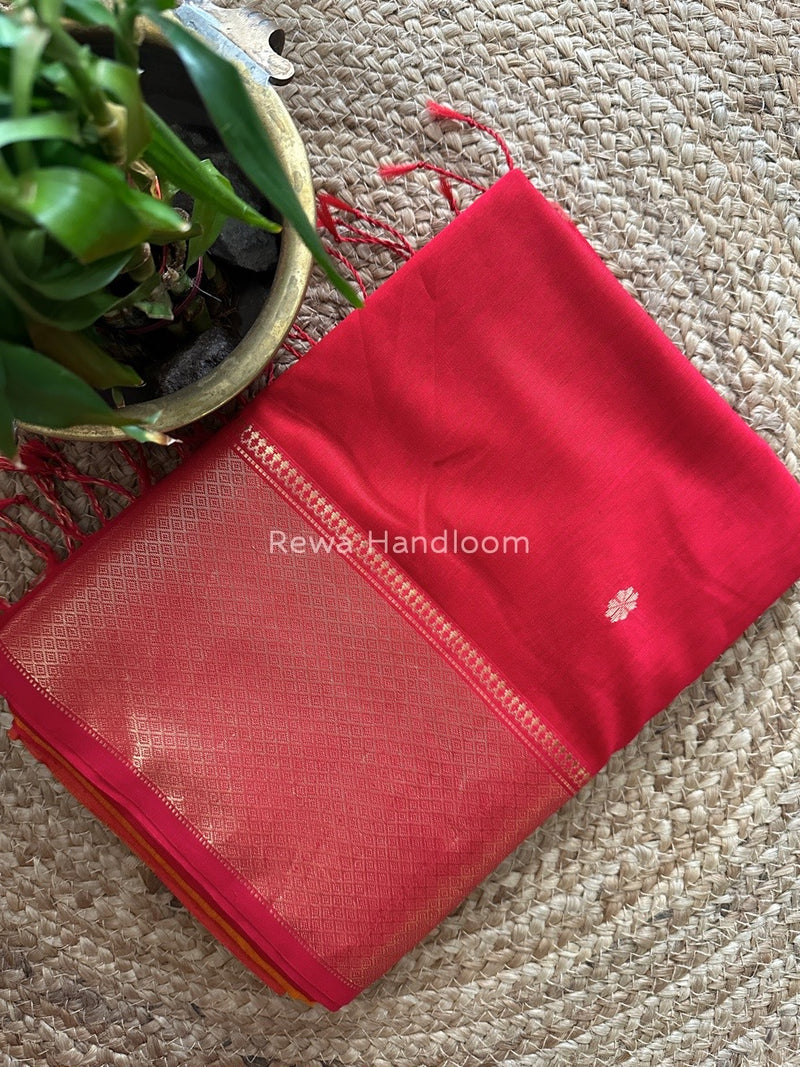 Maheshwari Red Zari Skirt Butti Saree ZSB072