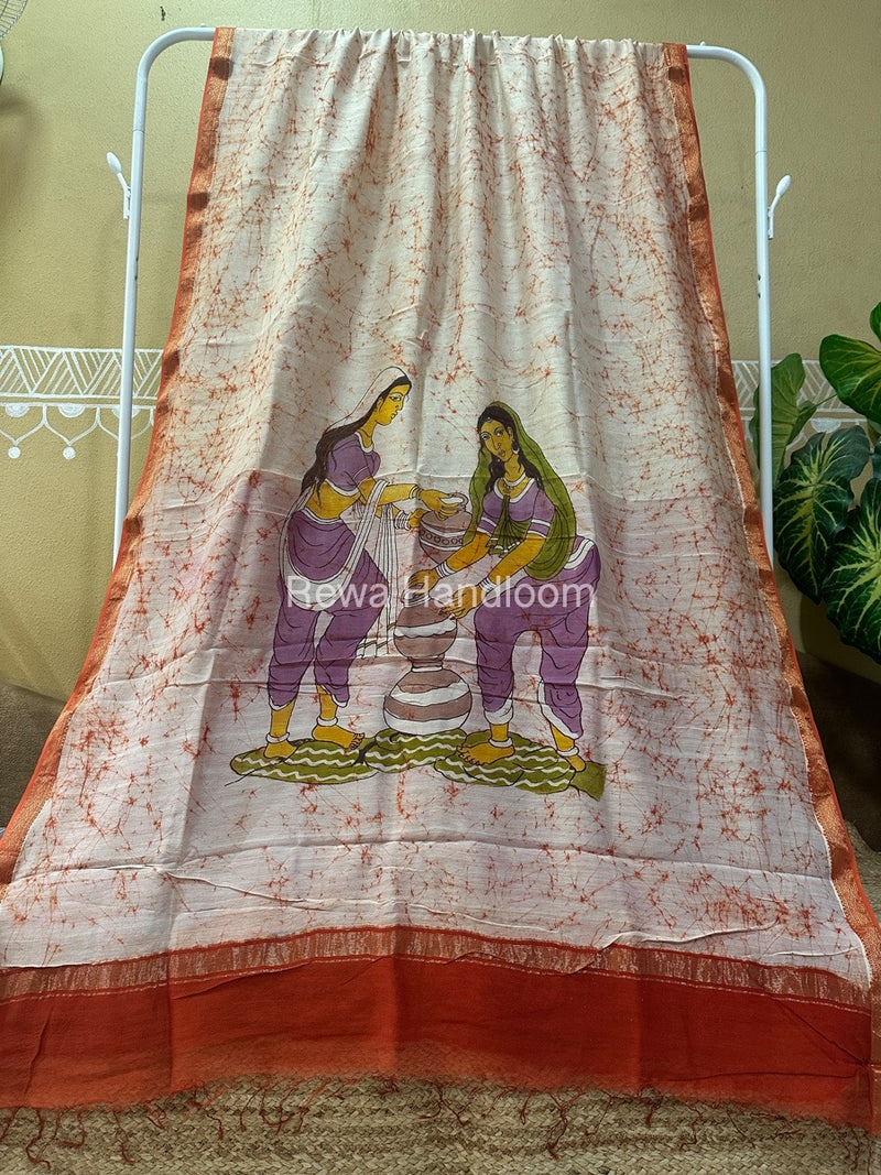 Maheshwari Batik Figure Handpainted Saree