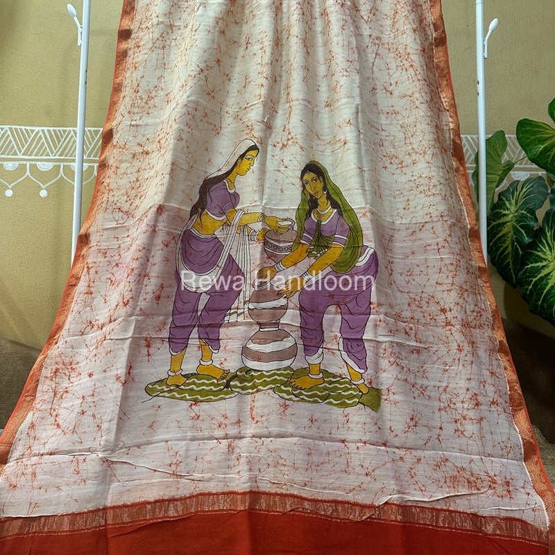 Maheshwari Batik Figure Handpainted Saree