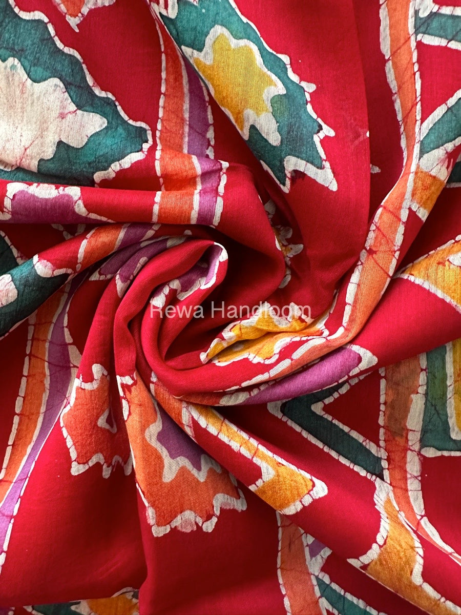 Maheshwari Red Batik Indonesian Print Saree IBS047