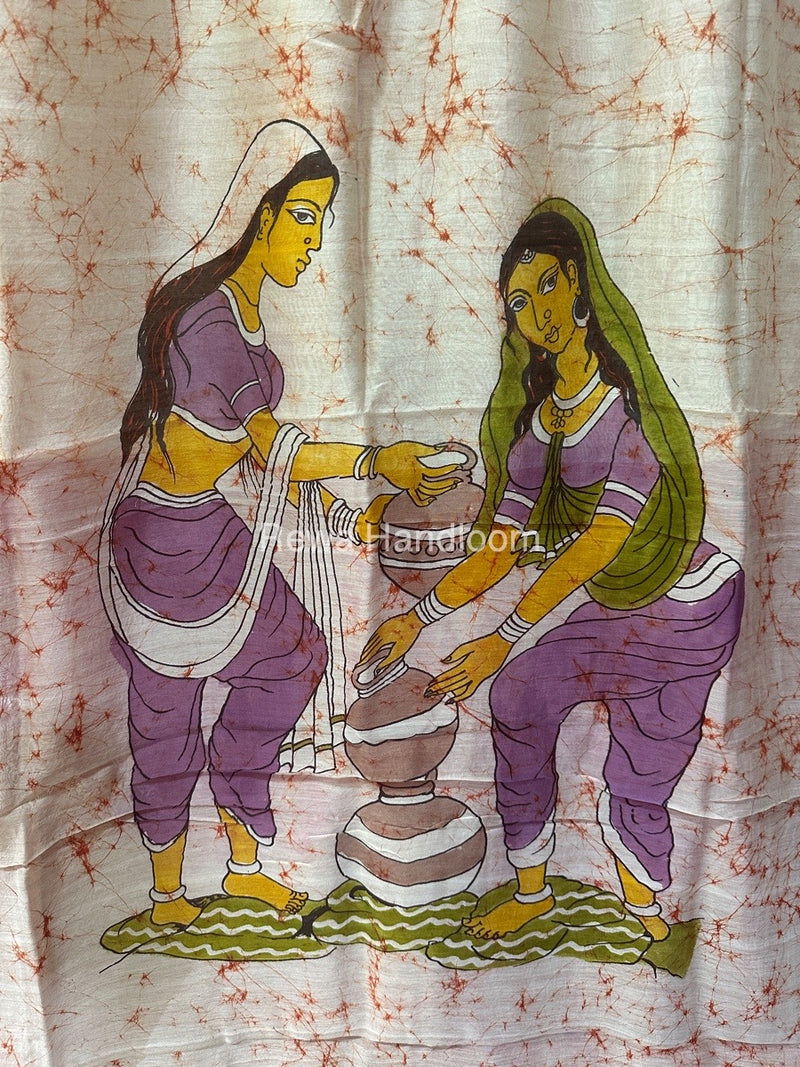 Maheshwari Orange Batik Figure Handpainted Saree MFPS013