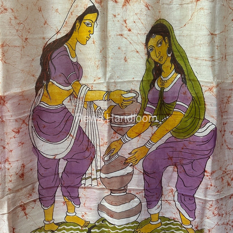 Maheshwari Orange Batik Figure Handpainted Saree MFPS013