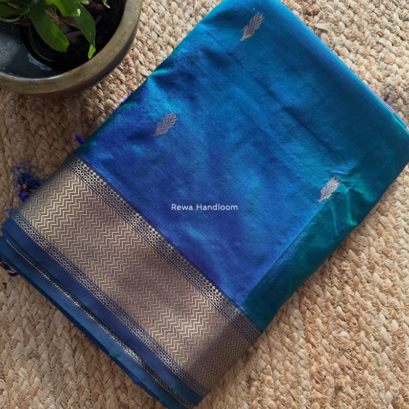 Maheshwari Rama Green Pure Silk Saree PS064