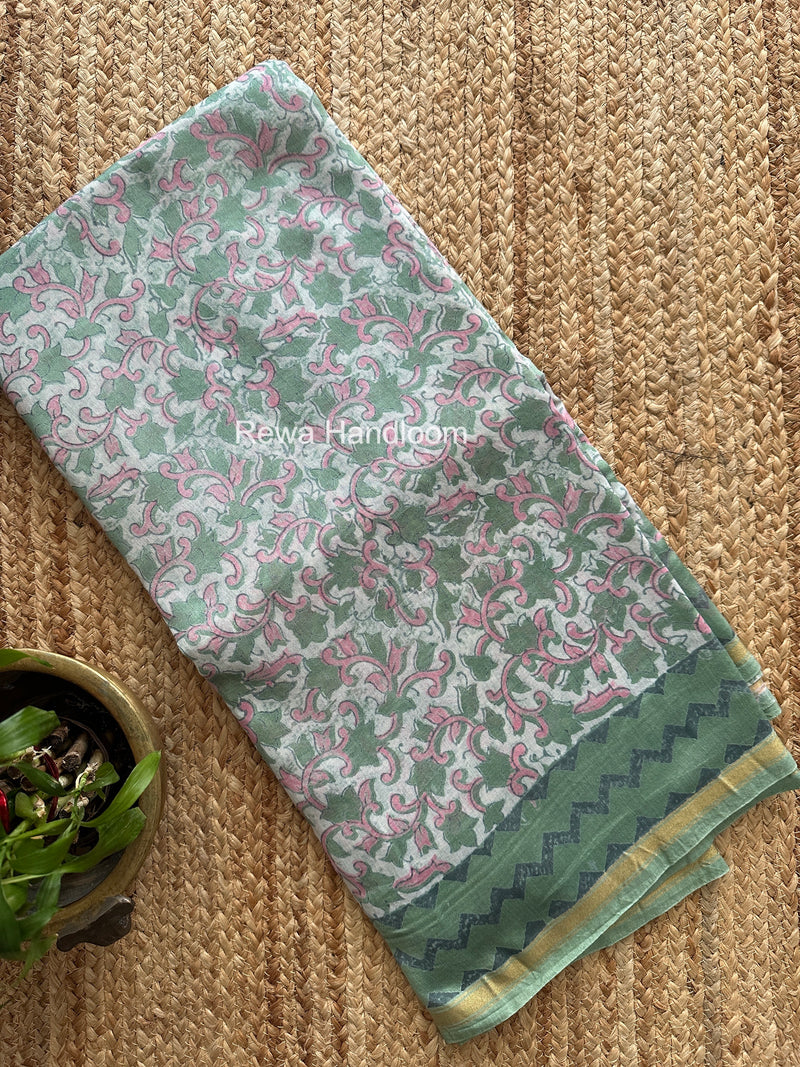 Sea Green Chanderi Silk Printed Saree CPS053