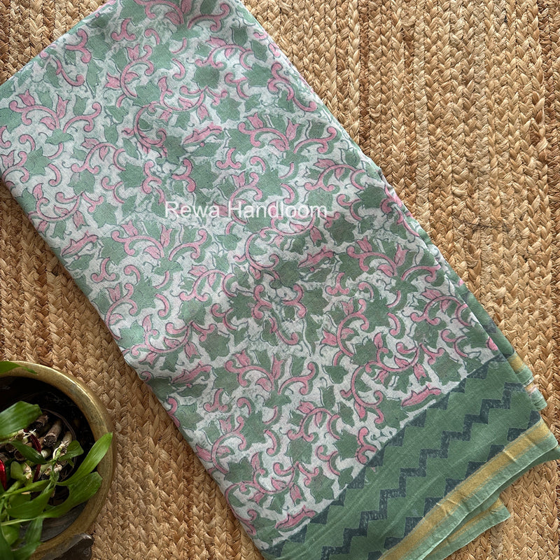 Sea Green Chanderi Silk Printed Saree CPS053