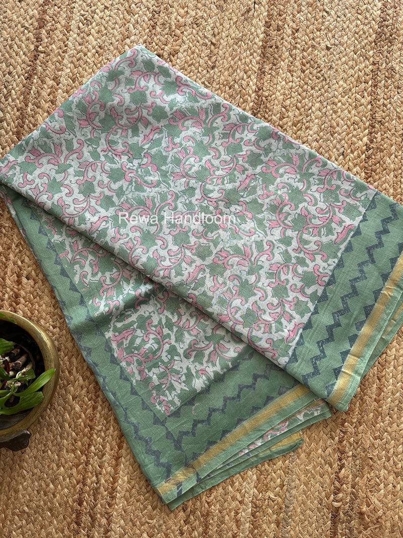 Sea Green Chanderi Silk Printed Saree CPS053