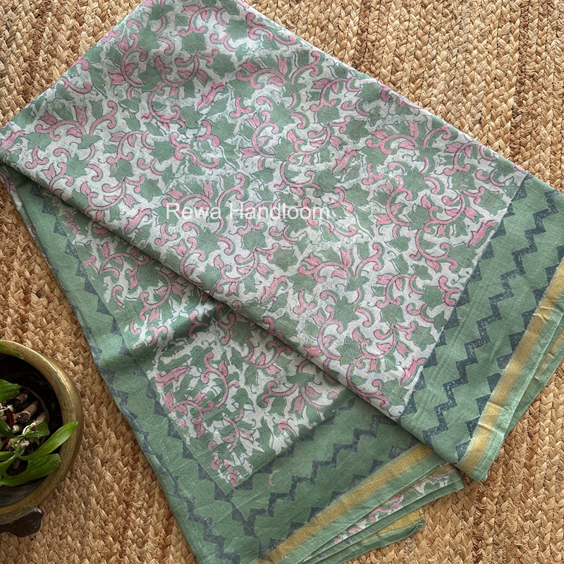 Sea Green Chanderi Silk Printed Saree CPS053