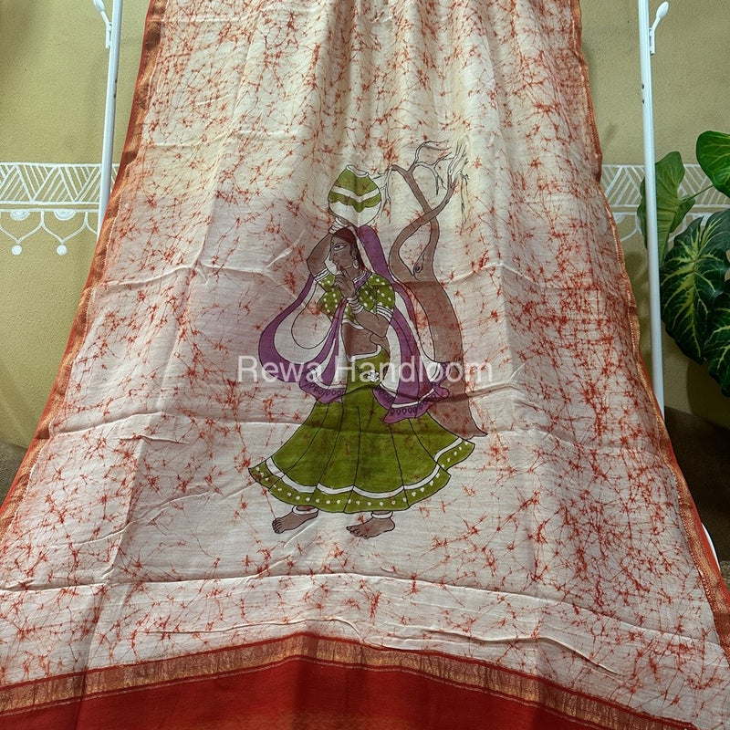 Maheshwari Batik Figure Handpainted Saree