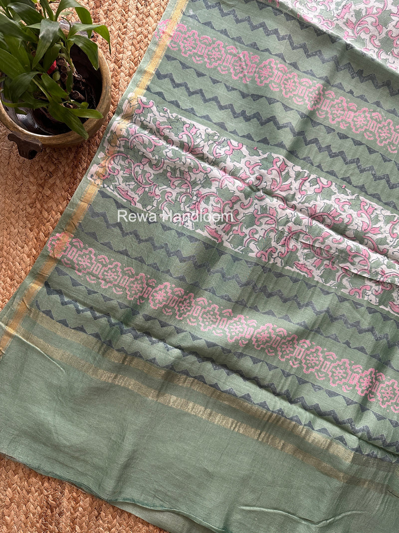 Sea Green Chanderi Silk Printed Saree CPS053