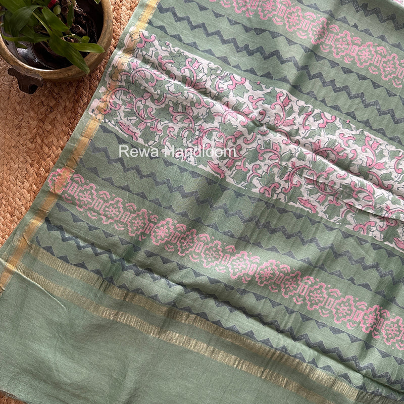 Sea Green Chanderi Silk Printed Saree CPS053
