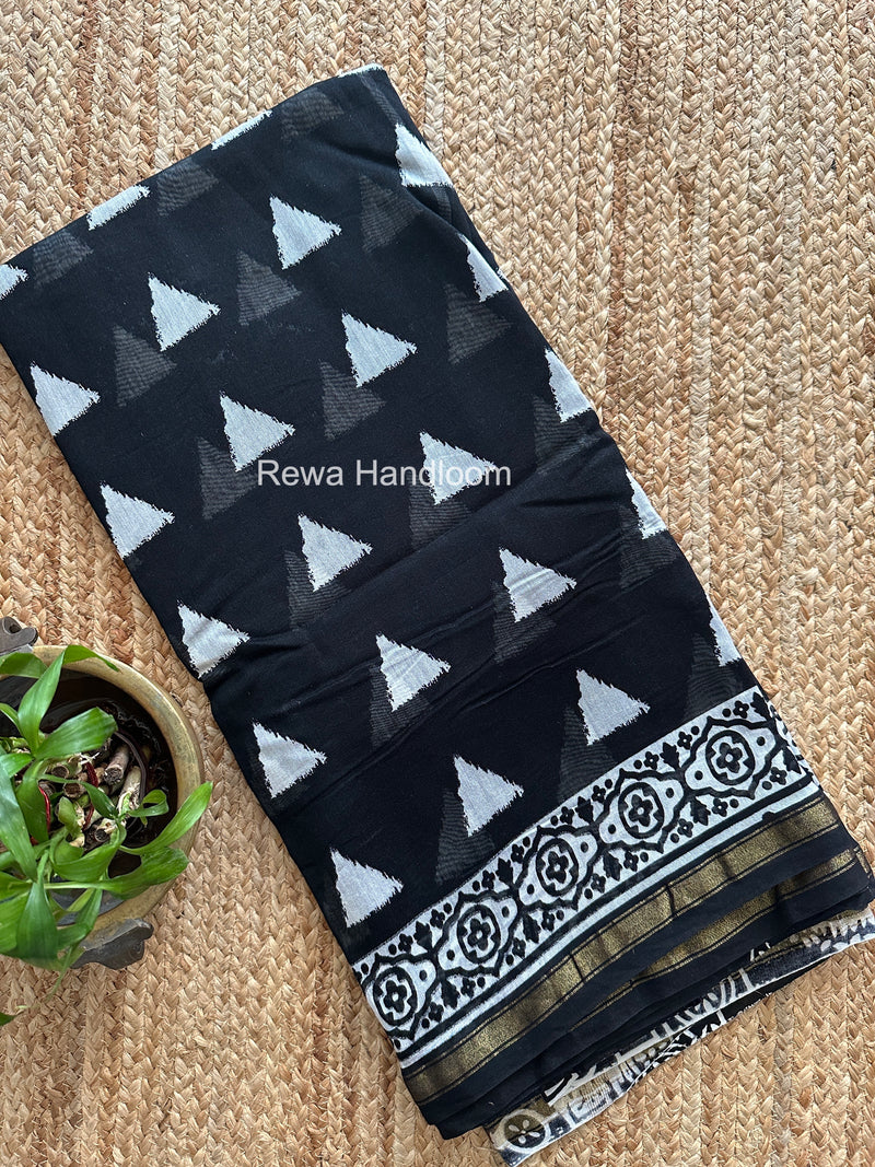 Black Chanderi Silk Printed Saree CPS052